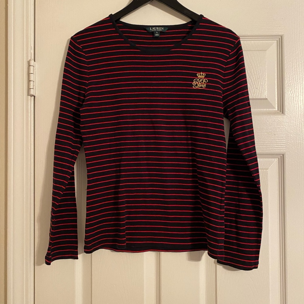 Lauren Ralph Lauren Women’s Long Sleeve Over. Striped. Logo. Red/Black